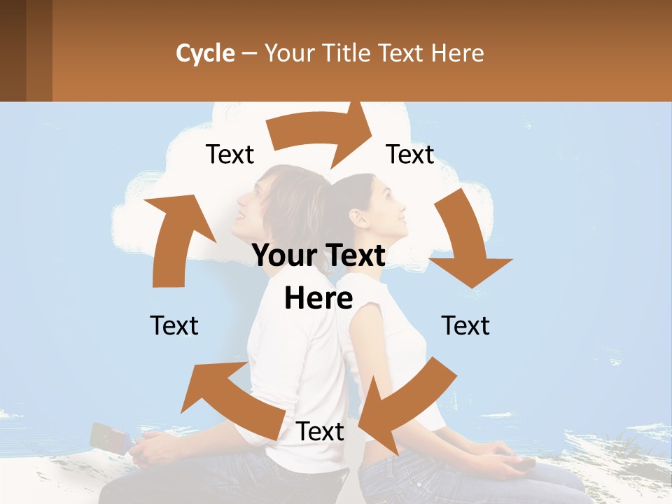 Two Women Sitting On The Ground With A Cloud Above Them PowerPoint Template