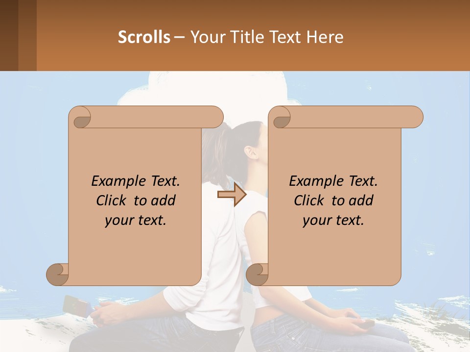 Two Women Sitting On The Ground With A Cloud Above Them PowerPoint Template