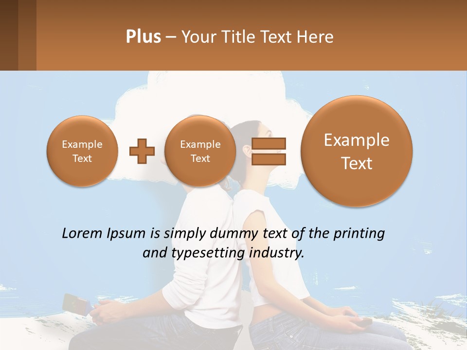 Two Women Sitting On The Ground With A Cloud Above Them PowerPoint Template