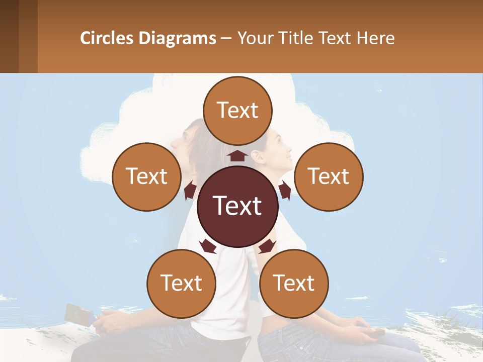 Two Women Sitting On The Ground With A Cloud Above Them PowerPoint Template