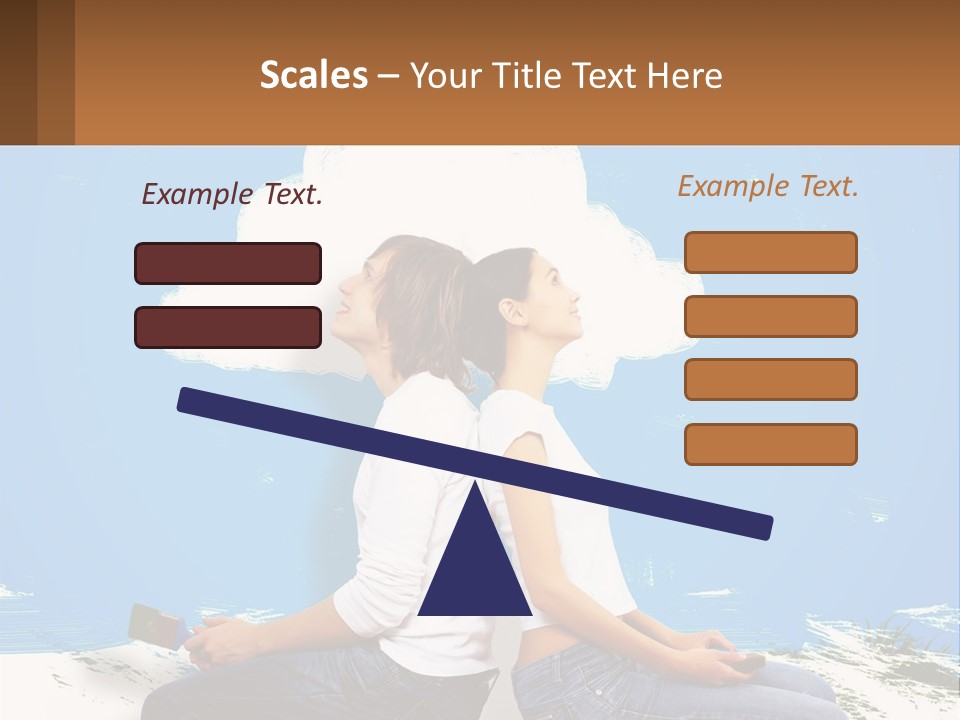 Two Women Sitting On The Ground With A Cloud Above Them PowerPoint Template