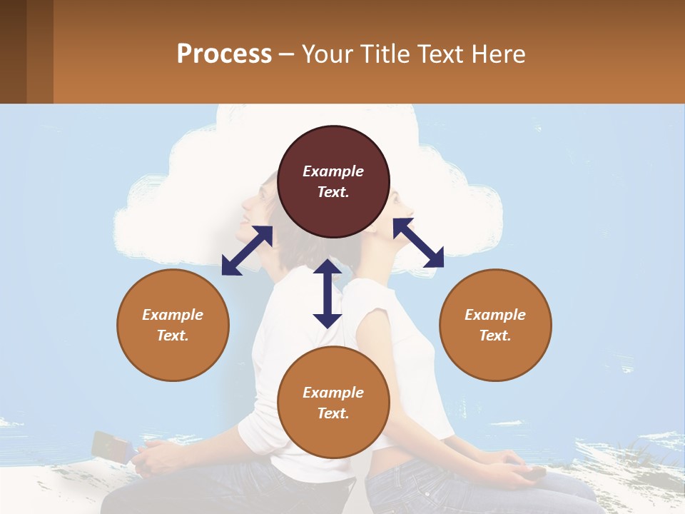 Two Women Sitting On The Ground With A Cloud Above Them PowerPoint Template