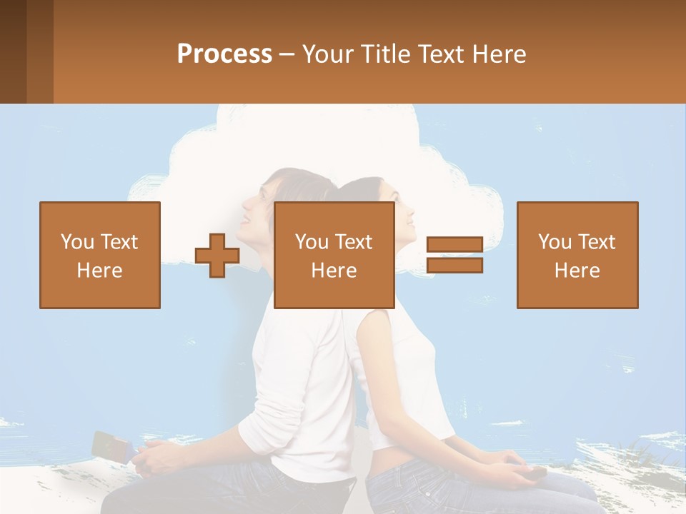 Two Women Sitting On The Ground With A Cloud Above Them PowerPoint Template