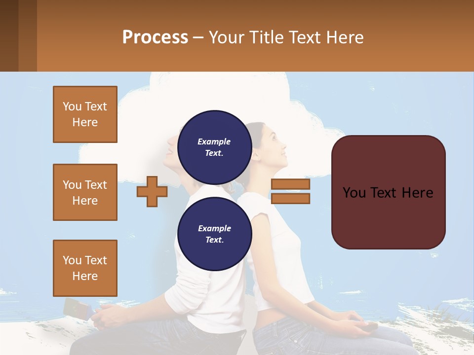 Two Women Sitting On The Ground With A Cloud Above Them PowerPoint Template