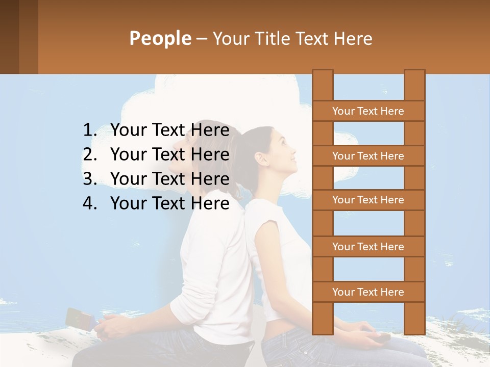 Two Women Sitting On The Ground With A Cloud Above Them PowerPoint Template