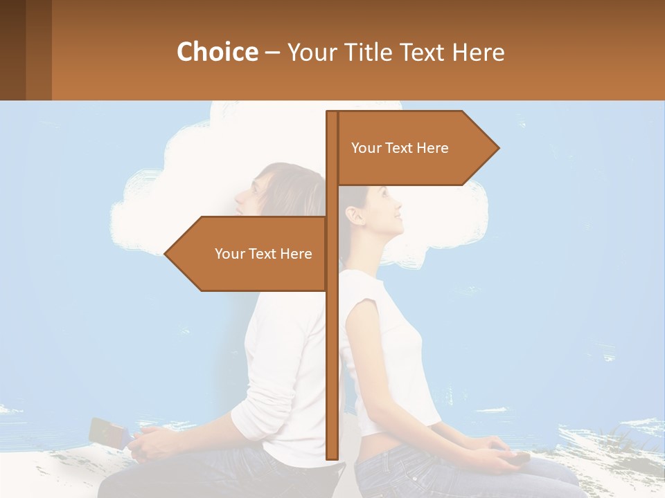Two Women Sitting On The Ground With A Cloud Above Them PowerPoint Template