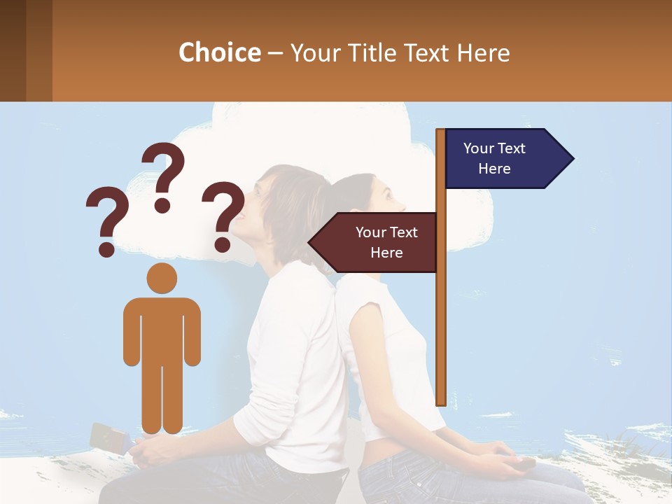 Two Women Sitting On The Ground With A Cloud Above Them PowerPoint Template