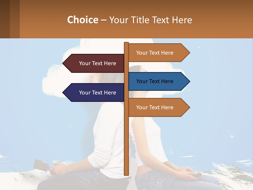 Two Women Sitting On The Ground With A Cloud Above Them PowerPoint Template