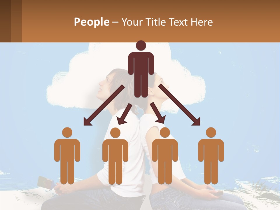 Two Women Sitting On The Ground With A Cloud Above Them PowerPoint Template