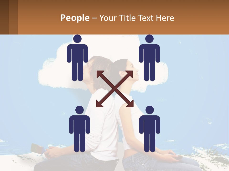 Two Women Sitting On The Ground With A Cloud Above Them PowerPoint Template