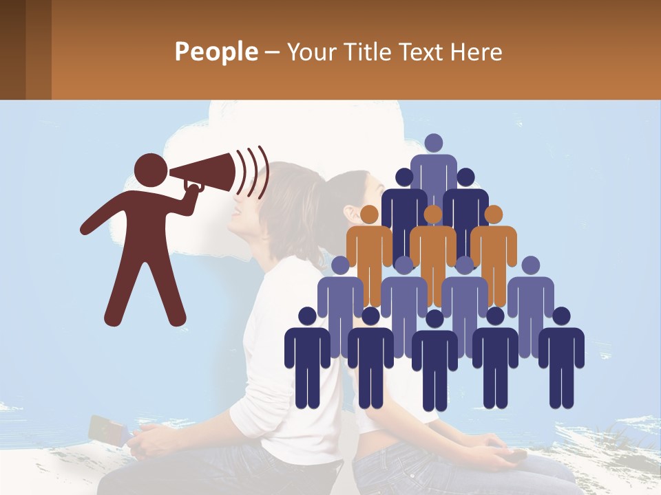 Two Women Sitting On The Ground With A Cloud Above Them PowerPoint Template