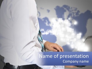 A Man In A White Shirt And Tie Holding A Laptop PowerPoint Template