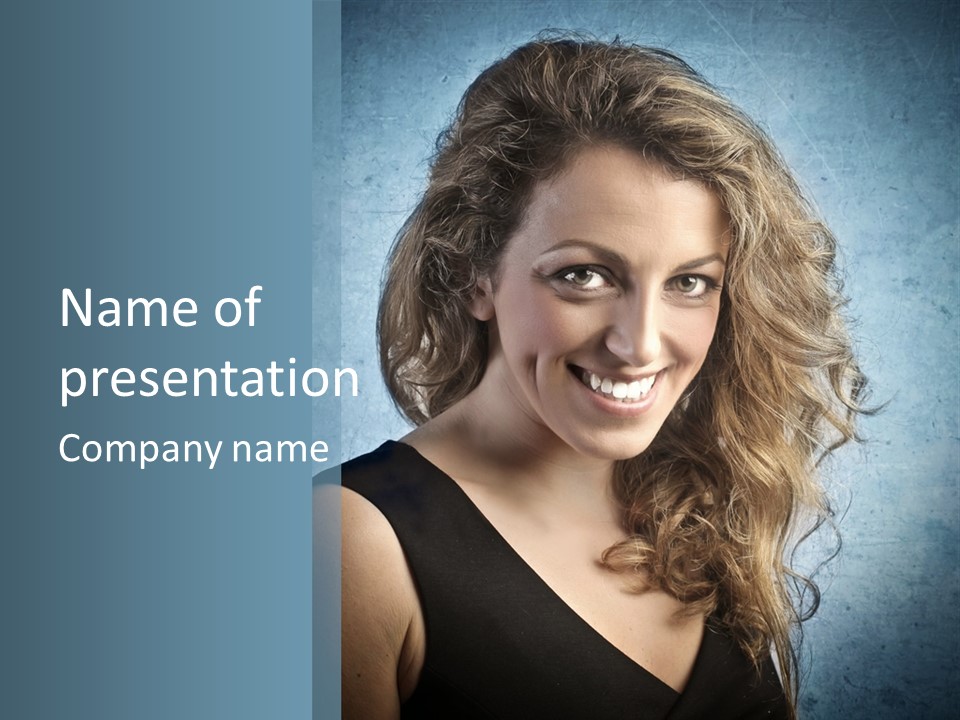 A Woman Is Smiling With A Blue Background PowerPoint Template