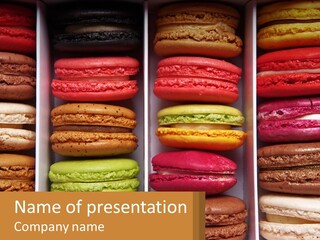 A Box Filled With Lots Of Different Colored Macaroons PowerPoint Template
