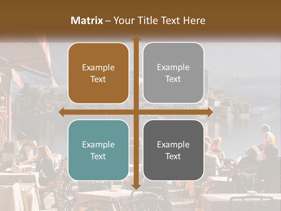 A Group Of People Sitting At A Table In Front Of A Lake PowerPoint Template