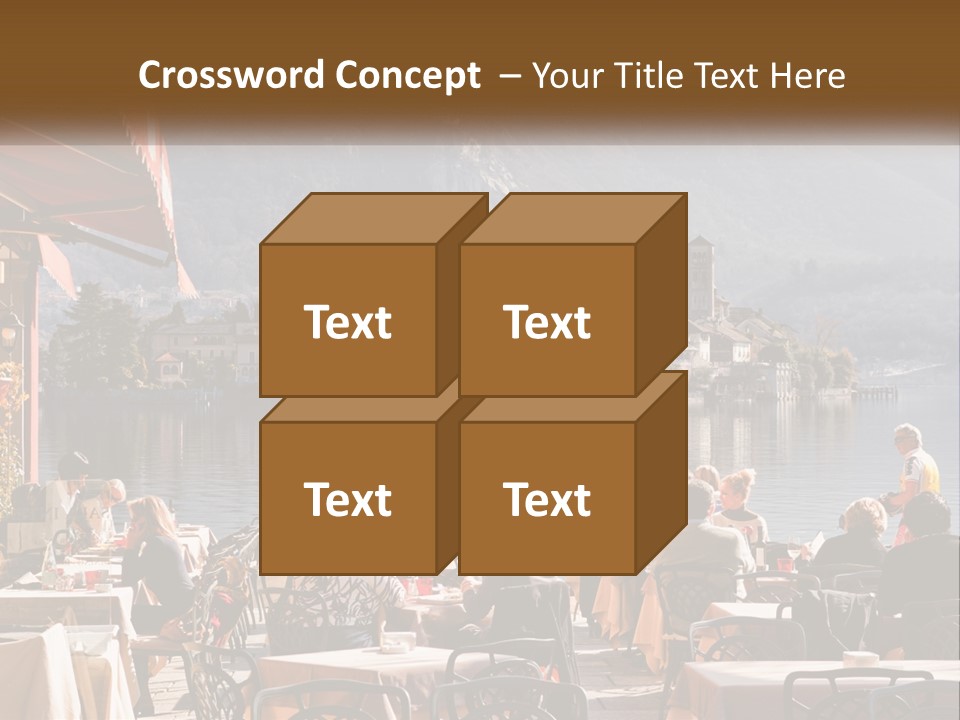 A Group Of People Sitting At A Table In Front Of A Lake PowerPoint Template