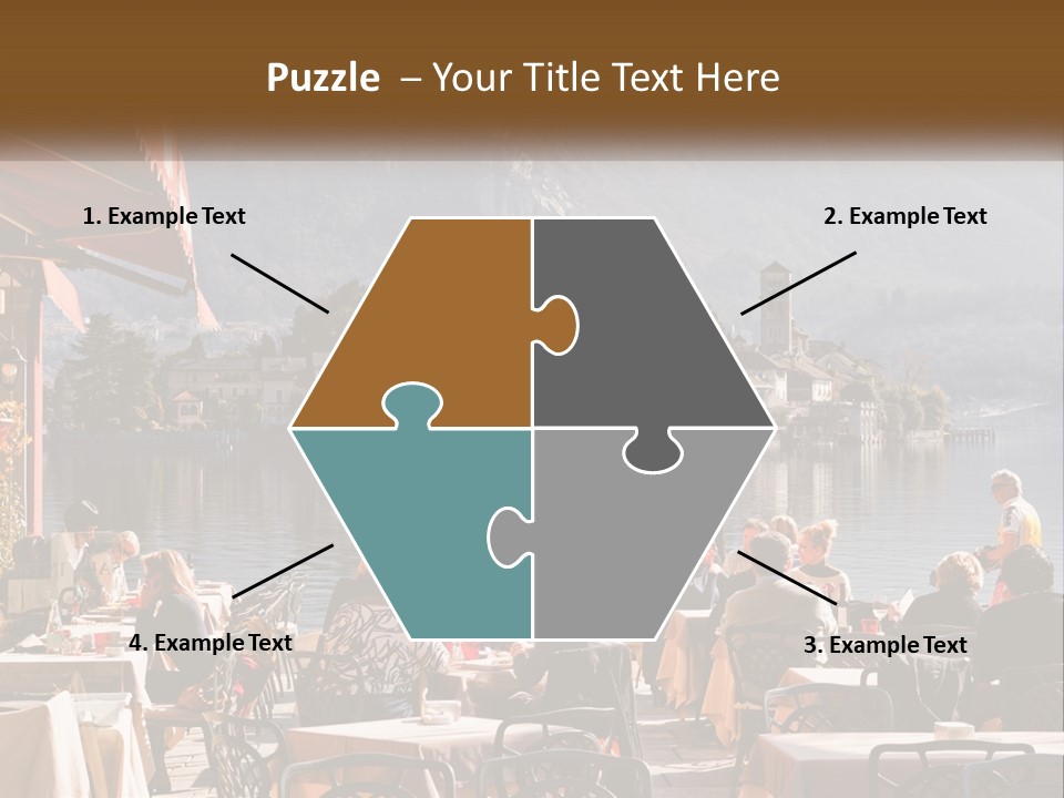 A Group Of People Sitting At A Table In Front Of A Lake PowerPoint Template