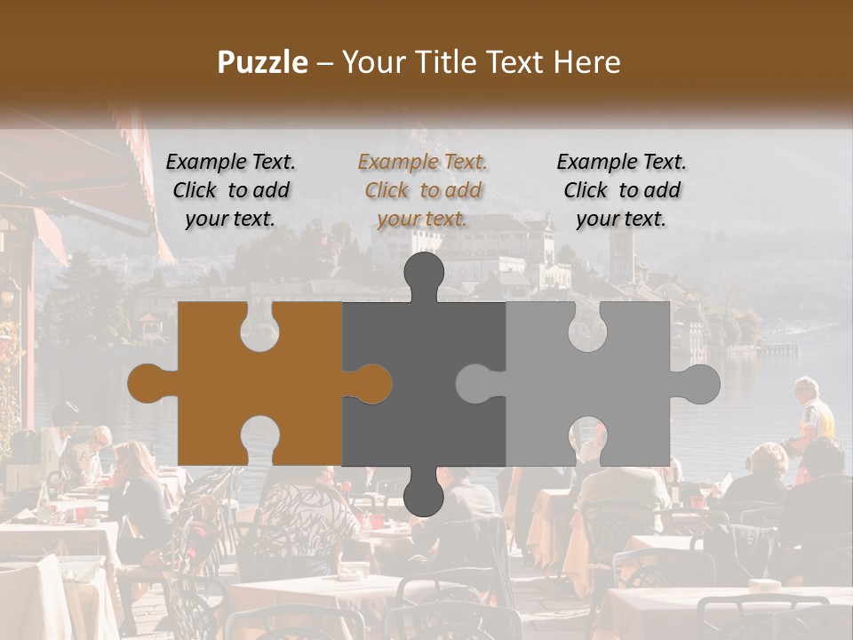 A Group Of People Sitting At A Table In Front Of A Lake PowerPoint Template