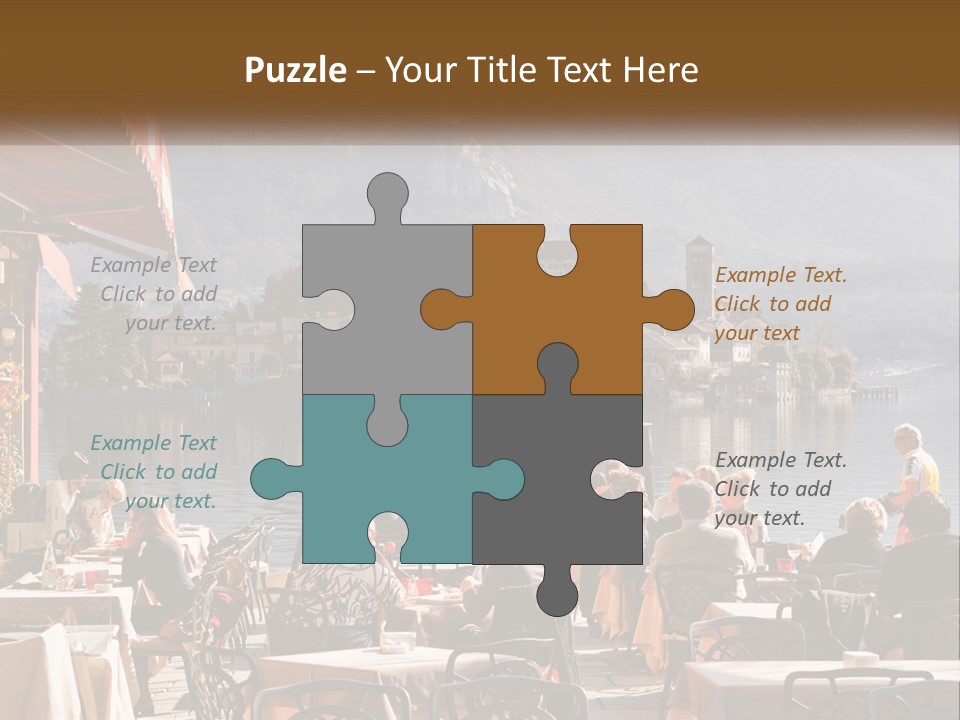 A Group Of People Sitting At A Table In Front Of A Lake PowerPoint Template