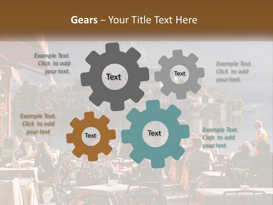 A Group Of People Sitting At A Table In Front Of A Lake PowerPoint Template