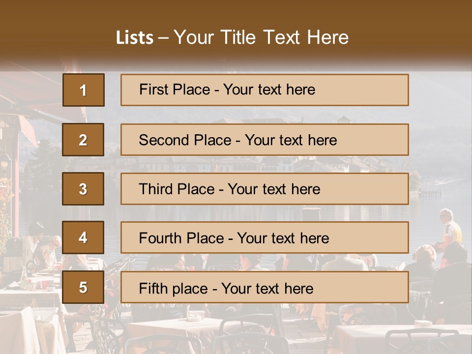 A Group Of People Sitting At A Table In Front Of A Lake PowerPoint Template