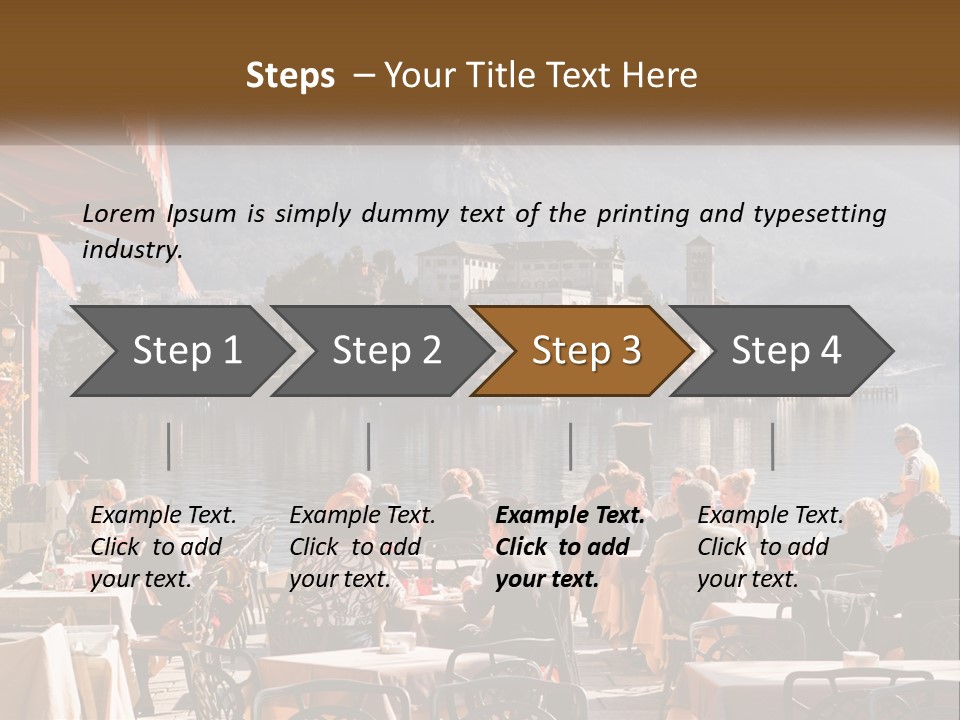A Group Of People Sitting At A Table In Front Of A Lake PowerPoint Template