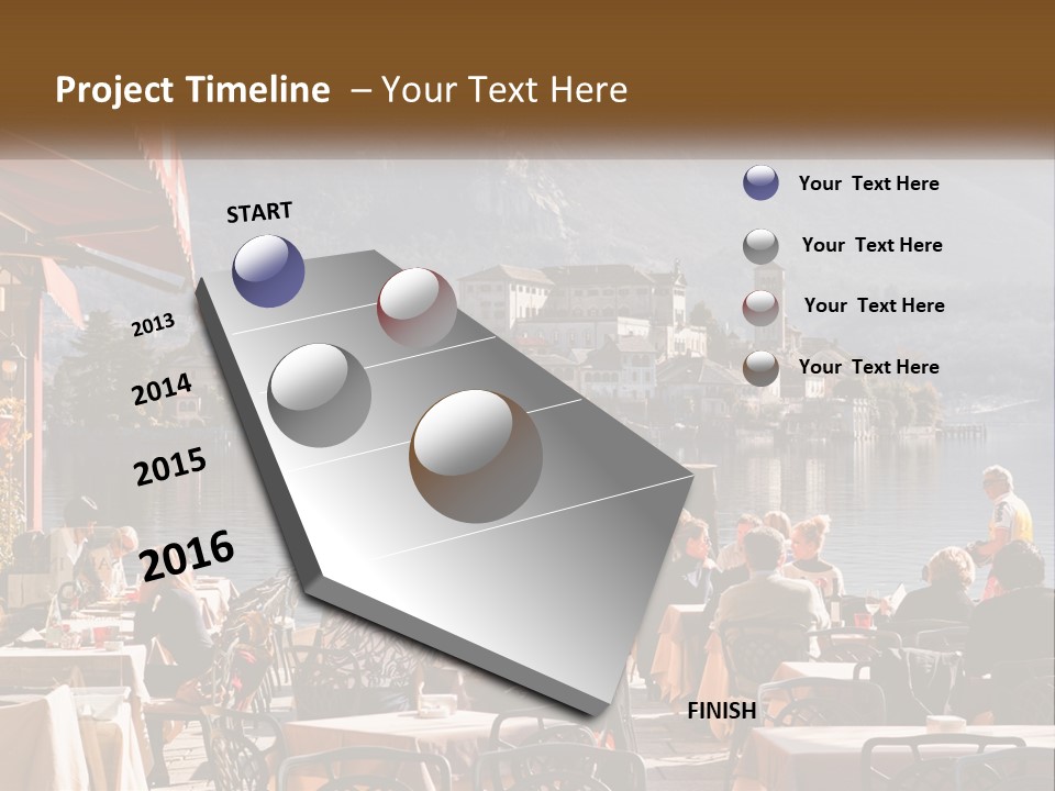 A Group Of People Sitting At A Table In Front Of A Lake PowerPoint Template