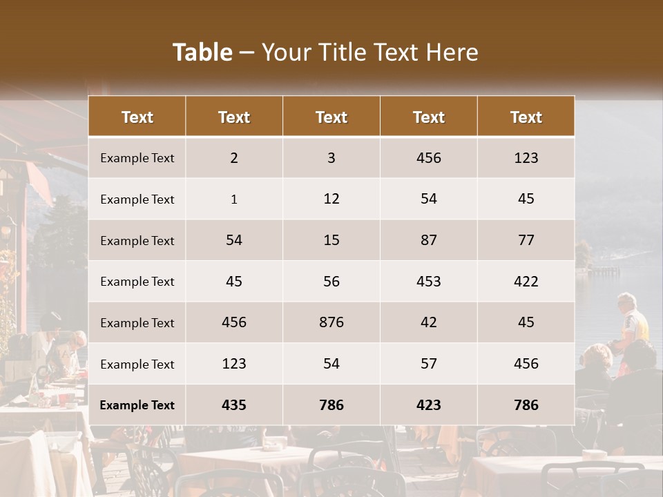 A Group Of People Sitting At A Table In Front Of A Lake PowerPoint Template