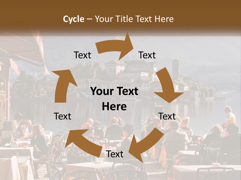 A Group Of People Sitting At A Table In Front Of A Lake PowerPoint Template