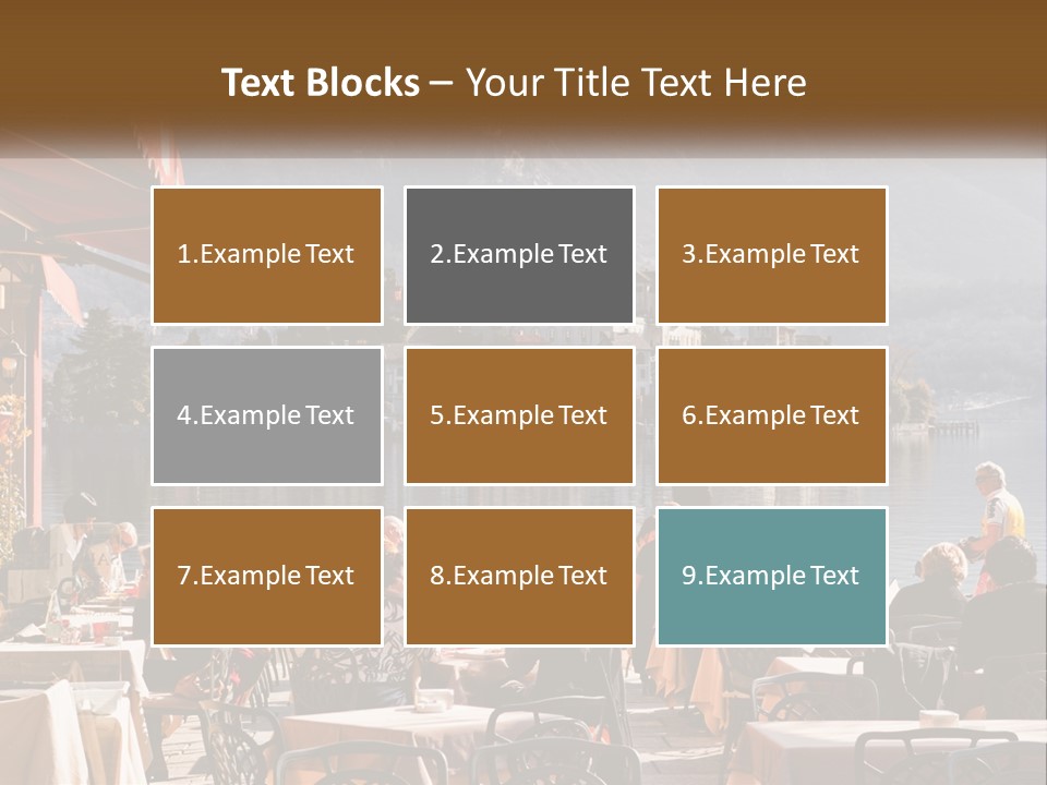 A Group Of People Sitting At A Table In Front Of A Lake PowerPoint Template