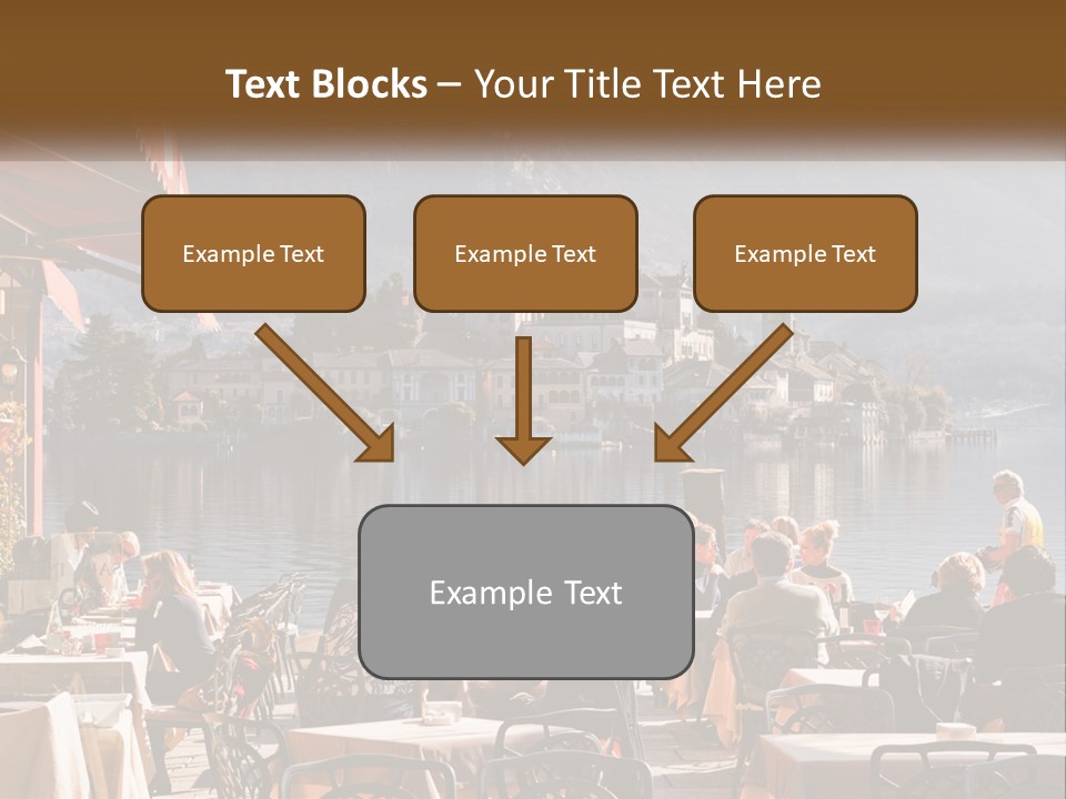 A Group Of People Sitting At A Table In Front Of A Lake PowerPoint Template
