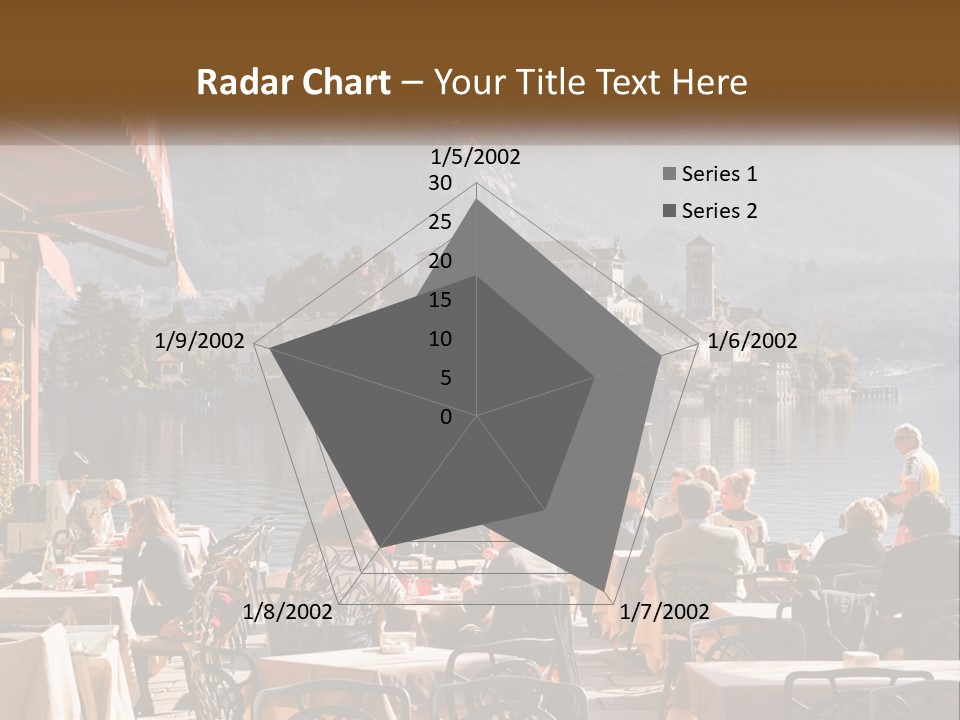 A Group Of People Sitting At A Table In Front Of A Lake PowerPoint Template