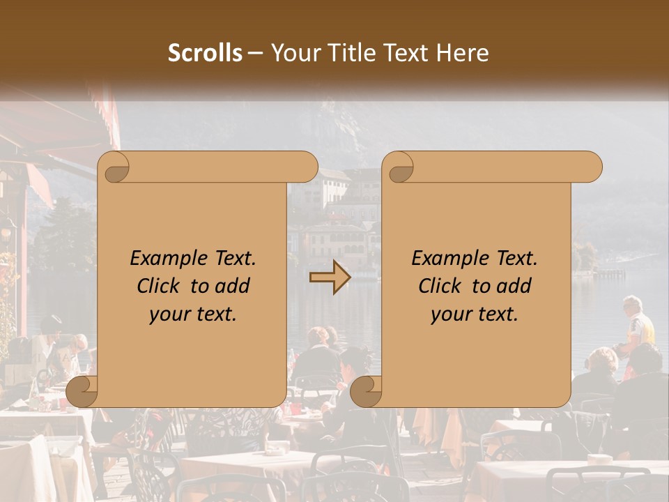 A Group Of People Sitting At A Table In Front Of A Lake PowerPoint Template