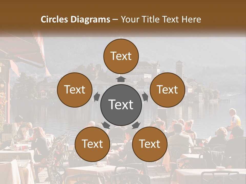 A Group Of People Sitting At A Table In Front Of A Lake PowerPoint Template