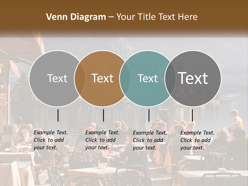 A Group Of People Sitting At A Table In Front Of A Lake PowerPoint Template