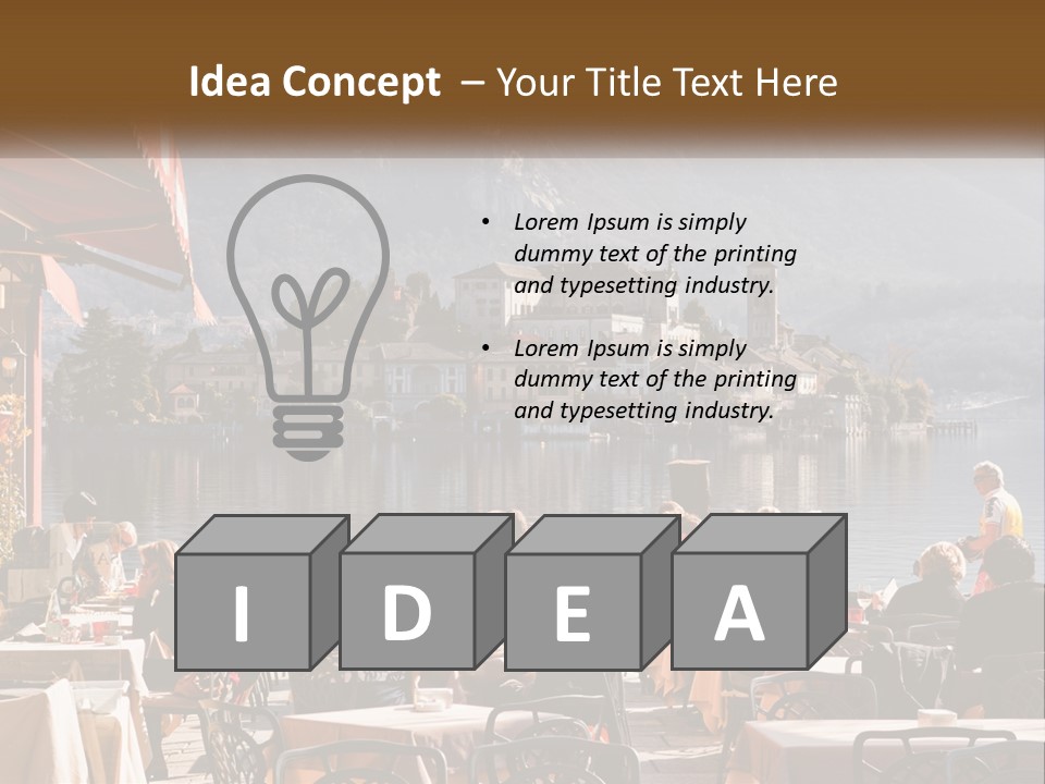 A Group Of People Sitting At A Table In Front Of A Lake PowerPoint Template