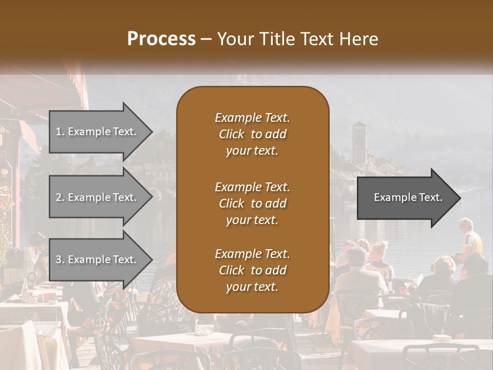 A Group Of People Sitting At A Table In Front Of A Lake PowerPoint Template