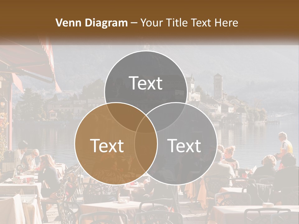 A Group Of People Sitting At A Table In Front Of A Lake PowerPoint Template