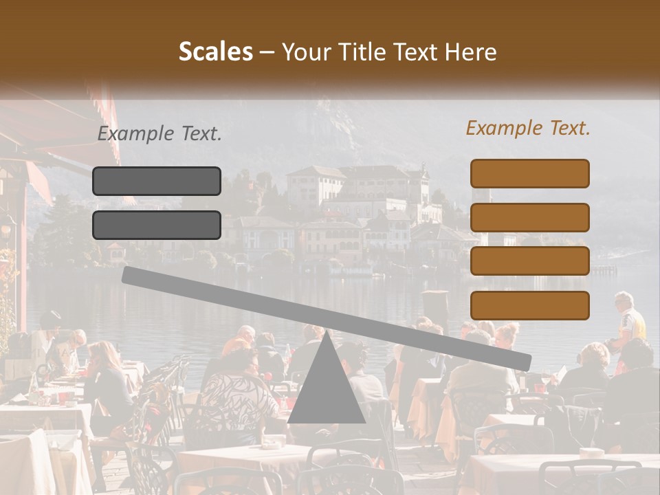 A Group Of People Sitting At A Table In Front Of A Lake PowerPoint Template