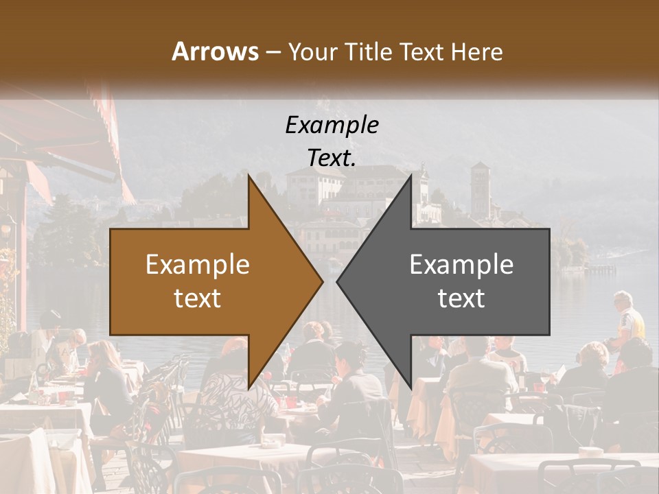 A Group Of People Sitting At A Table In Front Of A Lake PowerPoint Template