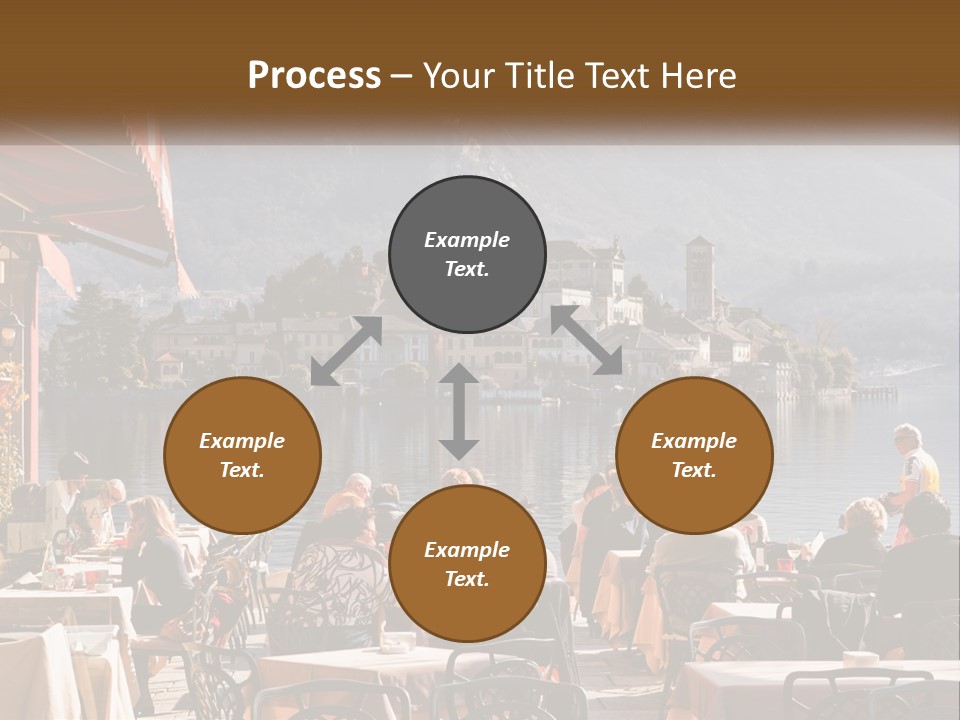 A Group Of People Sitting At A Table In Front Of A Lake PowerPoint Template