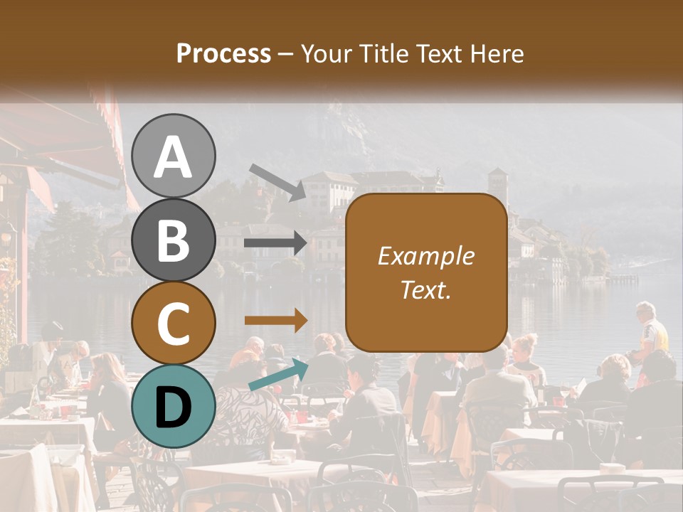 A Group Of People Sitting At A Table In Front Of A Lake PowerPoint Template