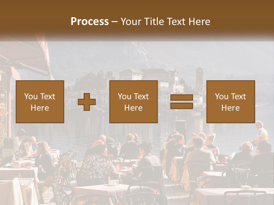 A Group Of People Sitting At A Table In Front Of A Lake PowerPoint Template