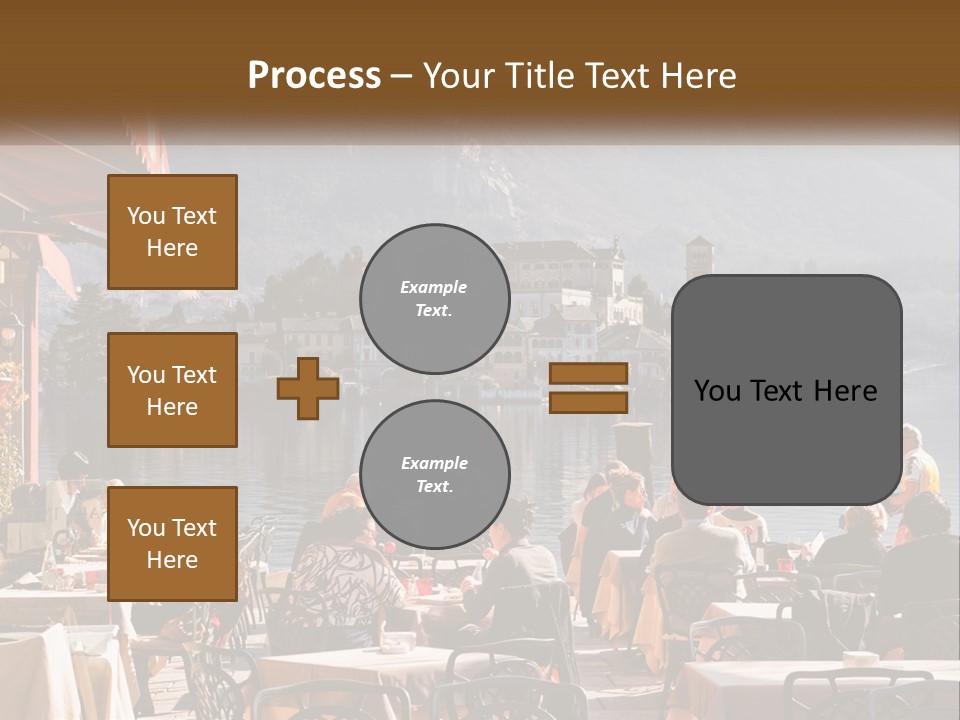 A Group Of People Sitting At A Table In Front Of A Lake PowerPoint Template
