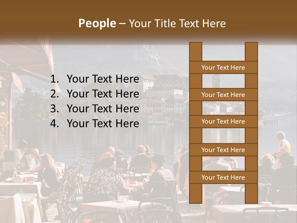 A Group Of People Sitting At A Table In Front Of A Lake PowerPoint Template