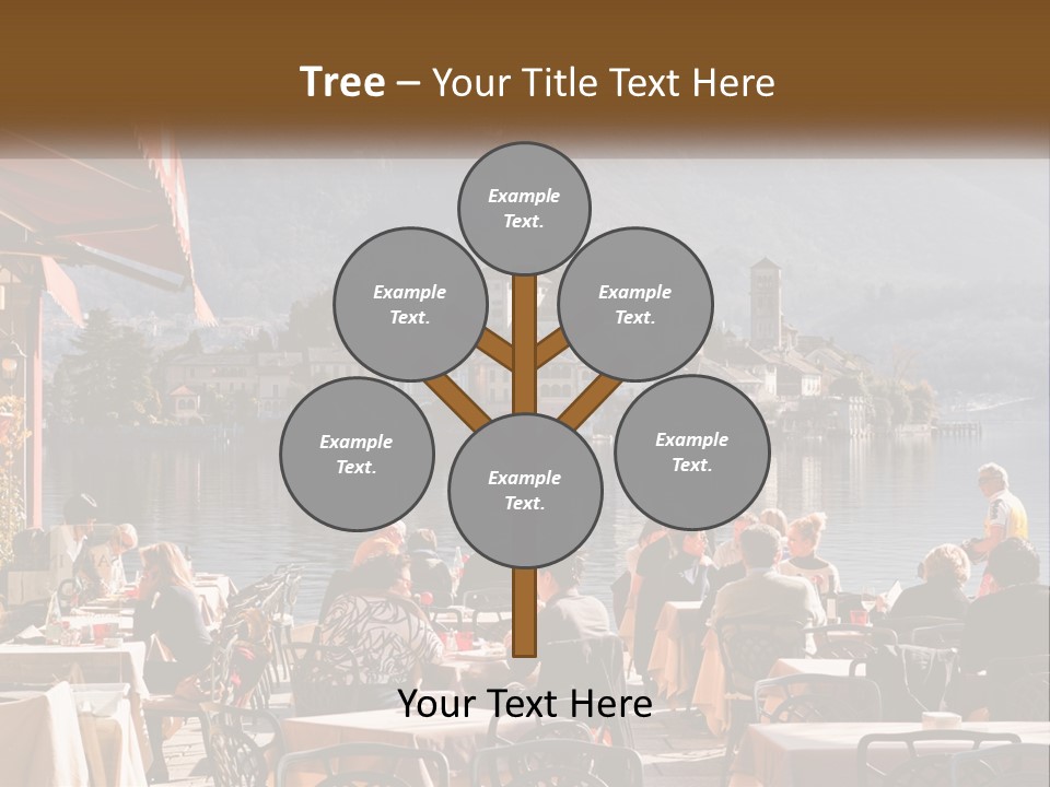 A Group Of People Sitting At A Table In Front Of A Lake PowerPoint Template