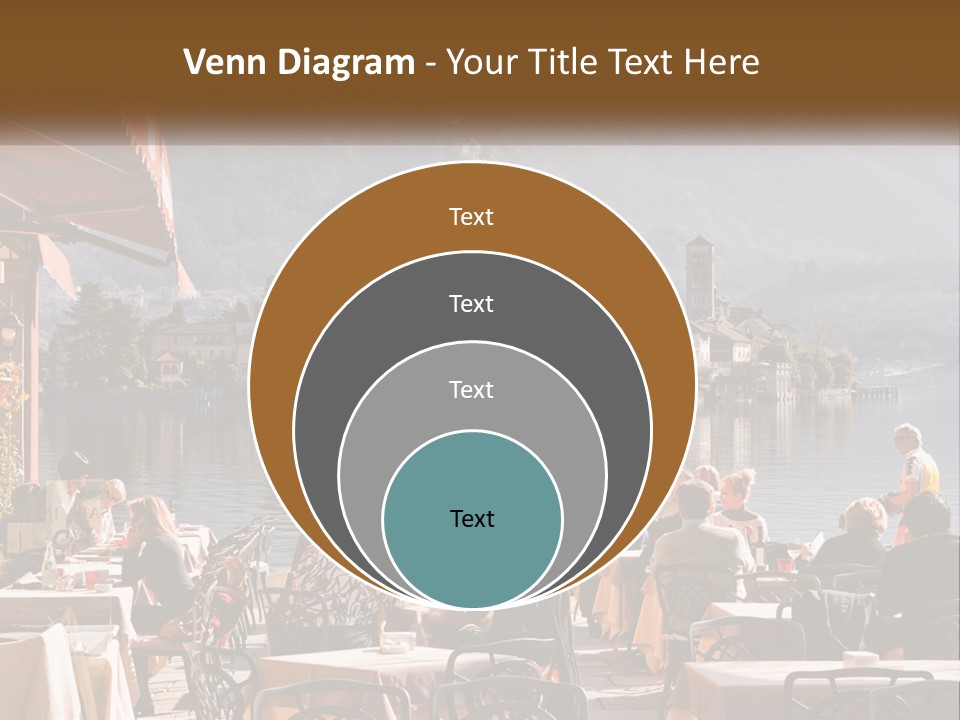 A Group Of People Sitting At A Table In Front Of A Lake PowerPoint Template