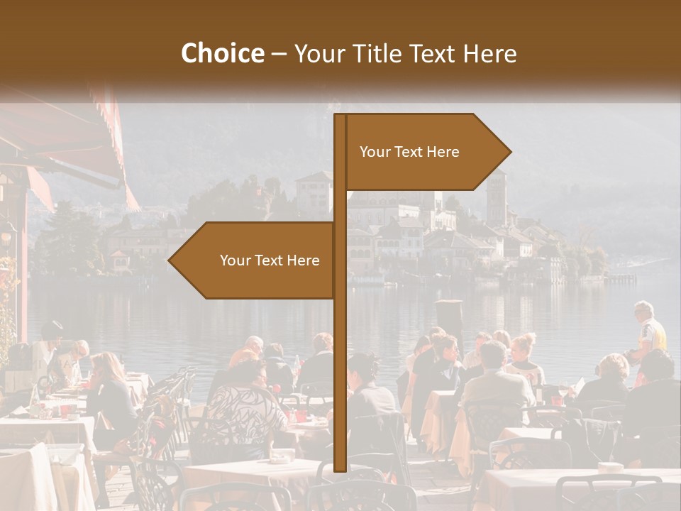 A Group Of People Sitting At A Table In Front Of A Lake PowerPoint Template