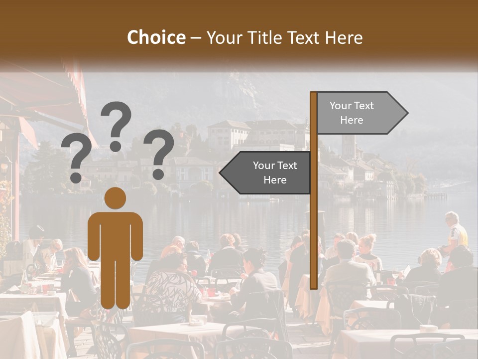 A Group Of People Sitting At A Table In Front Of A Lake PowerPoint Template