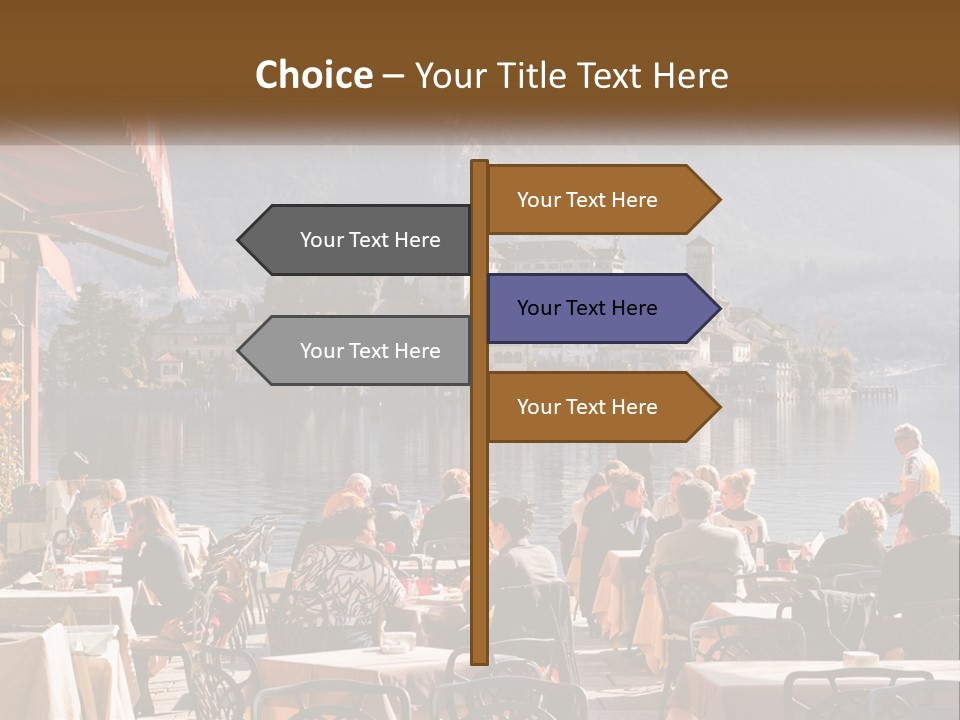 A Group Of People Sitting At A Table In Front Of A Lake PowerPoint Template